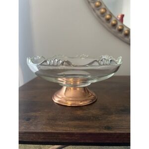 Princess House Heritage Glass Pedestal Bowl Copper Base Vintage 7" Compote